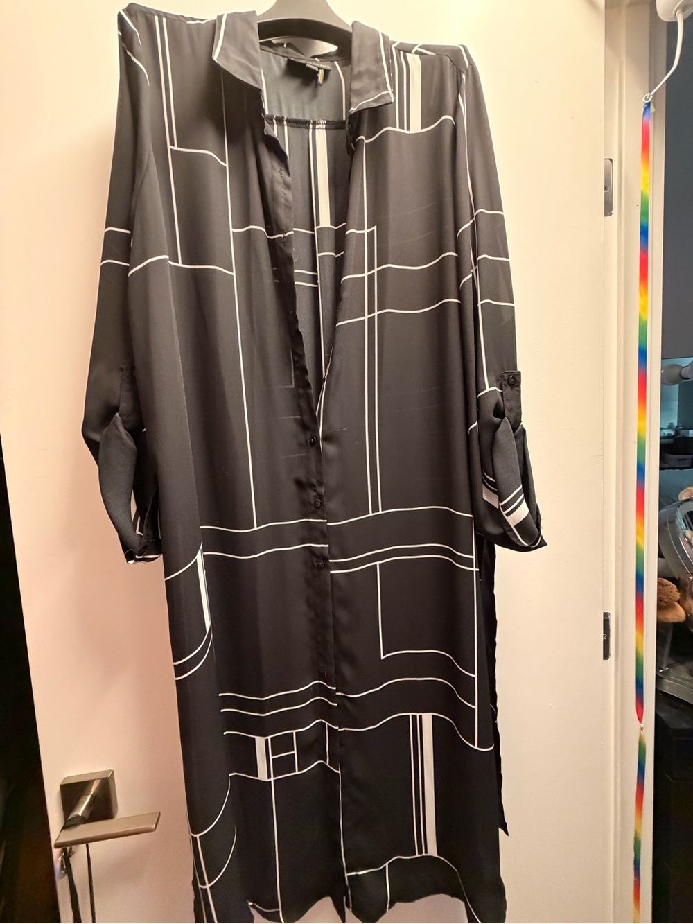 Buffalo David Bitton Black Shirt Dress with White Geometric Lines